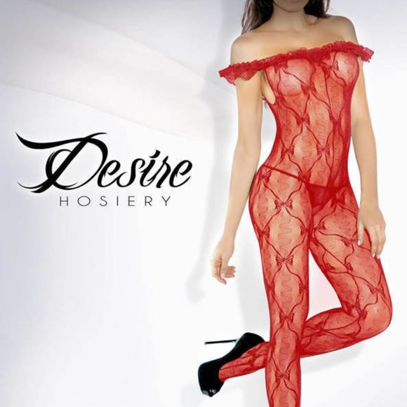 Fantasy 2/$10 Red Bow Pattern Bodystocking - Picture 2 of 2